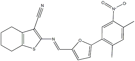 2-{[(5-{5-nitro-2,4-dimethylphenyl}-2-furyl)methylene]amino}-4,5,6,7-tetrahydro-1-benzothiophene-3-carbonitrile Structure