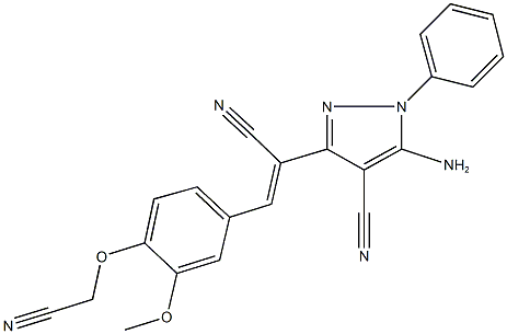 5-amino-3-{1-cyano-2-[4-(cyanomethoxy)-3-methoxyphenyl]vinyl}-1-phenyl-1H-pyrazole-4-carbonitrile Struktur