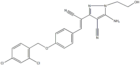 5-amino-3-(1-cyano-2-{4-[(2,4-dichlorobenzyl)oxy]phenyl}vinyl)-1-(2-hydroxyethyl)-1H-pyrazole-4-carbonitrile Struktur