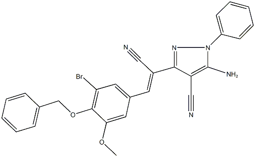 5-amino-3-{2-[4-(benzyloxy)-3-bromo-5-methoxyphenyl]-1-cyanovinyl}-1-phenyl-1H-pyrazole-4-carbonitrile Struktur