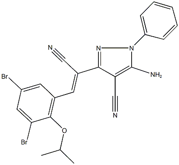 5-amino-3-[1-cyano-2-(3,5-dibromo-2-isopropoxyphenyl)vinyl]-1-phenyl-1H-pyrazole-4-carbonitrile Struktur