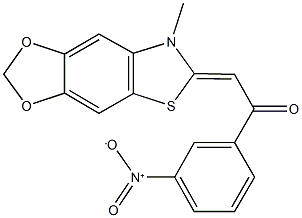 1-{3-nitrophenyl}-2-(7-methyl[1,3]dioxolo[4,5-f][1,3]benzothiazol-6(7H)-ylidene)ethanone Struktur