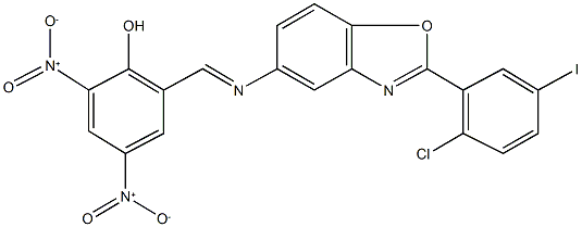 2-({[2-(2-chloro-5-iodophenyl)-1,3-benzoxazol-5-yl]imino}methyl)-4,6-bisnitrophenol Struktur