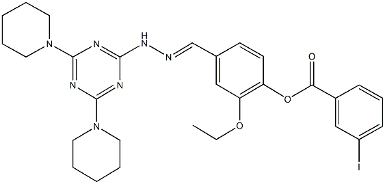 4-{2-[4,6-di(1-piperidinyl)-1,3,5-triazin-2-yl]carbohydrazonoyl}-2-ethoxyphenyl 3-iodobenzoate Struktur