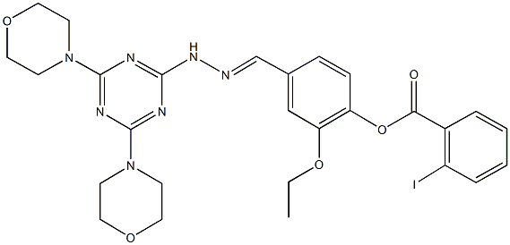 4-{2-[4,6-di(4-morpholinyl)-1,3,5-triazin-2-yl]carbohydrazonoyl}-2-ethoxyphenyl 2-iodobenzoate Struktur