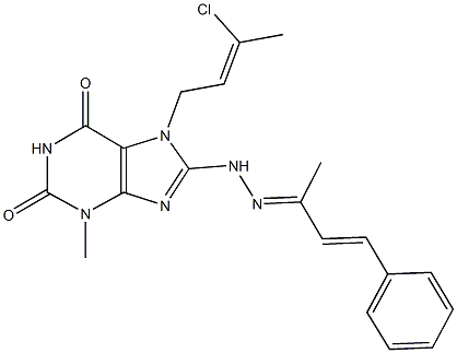 7-(3-chloro-2-butenyl)-3-methyl-8-[2-(1-methyl-3-phenyl-2-propenylidene)hydrazino]-3,7-dihydro-1H-purine-2,6-dione Struktur