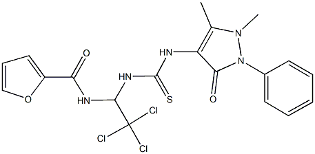 N-[2,2,2-trichloro-1-({[(1,5-dimethyl-3-oxo-2-phenyl-2,3-dihydro-1H-pyrazol-4-yl)amino]carbothioyl}amino)ethyl]-2-furamide Struktur