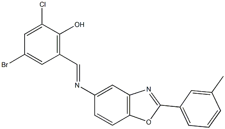 4-bromo-2-chloro-6-({[2-(3-methylphenyl)-1,3-benzoxazol-5-yl]imino}methyl)phenol Struktur