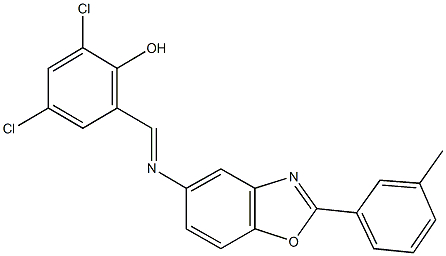 2,4-dichloro-6-({[2-(3-methylphenyl)-1,3-benzoxazol-5-yl]imino}methyl)phenol Struktur