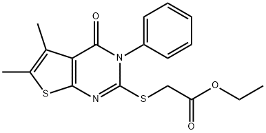 ethyl [(5,6-dimethyl-4-oxo-3-phenyl-3,4-dihydrothieno[2,3-d]pyrimidin-2-yl)sulfanyl]acetate Struktur