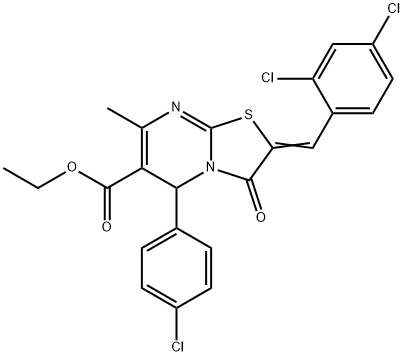 ethyl 5-(4-chlorophenyl)-2-(2,4-dichlorobenzylidene)-7-methyl-3-oxo-2,3-dihydro-5H-[1,3]thiazolo[3,2-a]pyrimidine-6-carboxylate Struktur