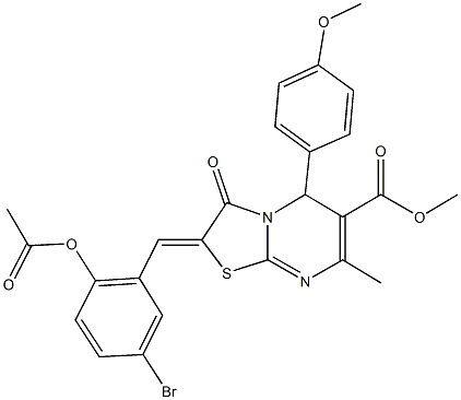 methyl 2-[2-(acetyloxy)-5-bromobenzylidene]-5-(4-methoxyphenyl)-7-methyl-3-oxo-2,3-dihydro-5H-[1,3]thiazolo[3,2-a]pyrimidine-6-carboxylate Struktur