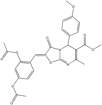 methyl 2-[2,4-bis(acetyloxy)benzylidene]-5-(4-methoxyphenyl)-7-methyl-3-oxo-2,3-dihydro-5H-[1,3]thiazolo[3,2-a]pyrimidine-6-carboxylate Struktur