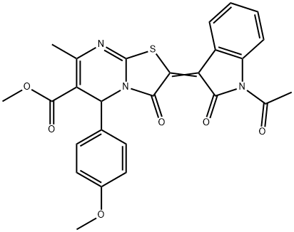 methyl 2-(1-acetyl-2-oxo-1,2-dihydro-3H-indol-3-ylidene)-5-(4-methoxyphenyl)-7-methyl-3-oxo-2,3-dihydro-5H-[1,3]thiazolo[3,2-a]pyrimidine-6-carboxylate Struktur