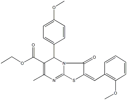 ethyl 2-(2-methoxybenzylidene)-5-(4-methoxyphenyl)-7-methyl-3-oxo-2,3-dihydro-5H-[1,3]thiazolo[3,2-a]pyrimidine-6-carboxylate Struktur