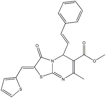 methyl 7-methyl-3-oxo-5-(2-phenylvinyl)-2-(2-thienylmethylene)-2,3-dihydro-5H-[1,3]thiazolo[3,2-a]pyrimidine-6-carboxylate Struktur