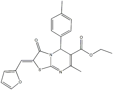 ethyl 2-(2-furylmethylene)-7-methyl-5-(4-methylphenyl)-3-oxo-2,3-dihydro-5H-[1,3]thiazolo[3,2-a]pyrimidine-6-carboxylate Struktur