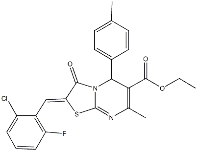 ethyl 2-(2-chloro-6-fluorobenzylidene)-7-methyl-5-(4-methylphenyl)-3-oxo-2,3-dihydro-5H-[1,3]thiazolo[3,2-a]pyrimidine-6-carboxylate Struktur