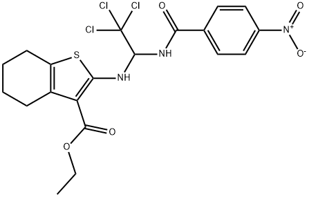 ethyl 2-{[2,2,2-trichloro-1-({4-nitrobenzoyl}amino)ethyl]amino}-4,5,6,7-tetrahydro-1-benzothiophene-3-carboxylate Struktur