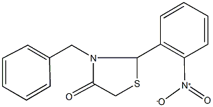 2-{2-nitrophenyl}-3-(phenylmethyl)-1,3-thiazolidin-4-one Struktur