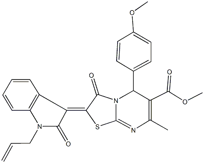 methyl 2-(1-allyl-2-oxo-1,2-dihydro-3H-indol-3-ylidene)-5-(4-methoxyphenyl)-7-methyl-3-oxo-2,3-dihydro-5H-[1,3]thiazolo[3,2-a]pyrimidine-6-carboxylate Struktur