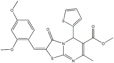 methyl 2-(2,4-dimethoxybenzylidene)-7-methyl-3-oxo-5-(2-thienyl)-2,3-dihydro-5H-[1,3]thiazolo[3,2-a]pyrimidine-6-carboxylate Struktur