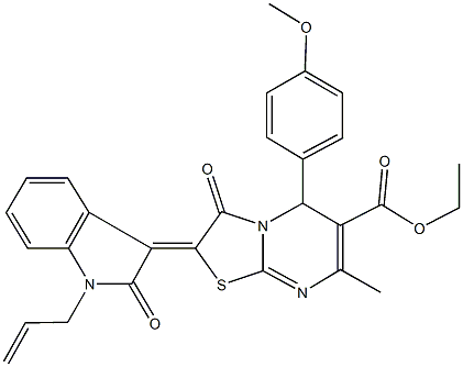 ethyl 2-(1-allyl-2-oxo-1,2-dihydro-3H-indol-3-ylidene)-5-(4-methoxyphenyl)-7-methyl-3-oxo-2,3-dihydro-5H-[1,3]thiazolo[3,2-a]pyrimidine-6-carboxylate Struktur