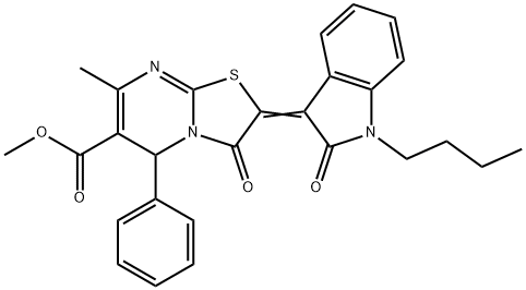 methyl 2-(1-butyl-2-oxo-1,2-dihydro-3H-indol-3-ylidene)-7-methyl-3-oxo-5-phenyl-2,3-dihydro-5H-[1,3]thiazolo[3,2-a]pyrimidine-6-carboxylate Struktur