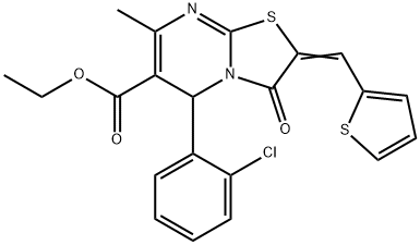 ethyl 5-(2-chlorophenyl)-7-methyl-3-oxo-2-(2-thienylmethylene)-2,3-dihydro-5H-[1,3]thiazolo[3,2-a]pyrimidine-6-carboxylate Struktur