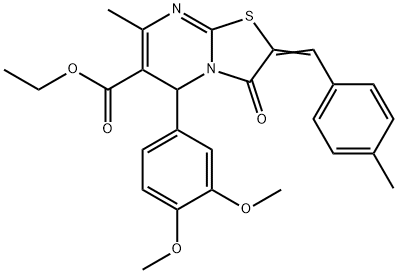 ethyl 5-(3,4-dimethoxyphenyl)-7-methyl-2-(4-methylbenzylidene)-3-oxo-2,3-dihydro-5H-[1,3]thiazolo[3,2-a]pyrimidine-6-carboxylate Struktur