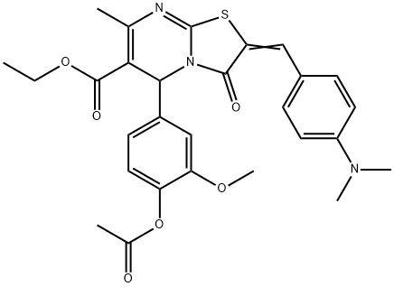 ethyl 5-[4-(acetyloxy)-3-methoxyphenyl]-2-[4-(dimethylamino)benzylidene]-7-methyl-3-oxo-2,3-dihydro-5H-[1,3]thiazolo[3,2-a]pyrimidine-6-carboxylate Struktur