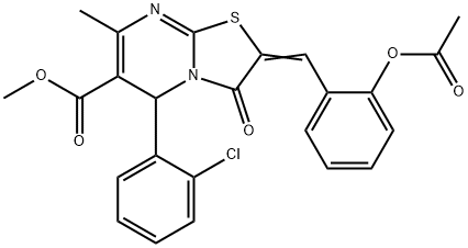 methyl 2-[2-(acetyloxy)benzylidene]-5-(2-chlorophenyl)-7-methyl-3-oxo-2,3-dihydro-5H-[1,3]thiazolo[3,2-a]pyrimidine-6-carboxylate Struktur