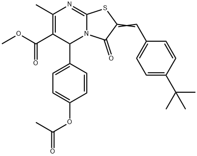 methyl 5-[4-(acetyloxy)phenyl]-2-(4-tert-butylbenzylidene)-7-methyl-3-oxo-2,3-dihydro-5H-[1,3]thiazolo[3,2-a]pyrimidine-6-carboxylate Struktur