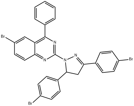 2-[3,5-bis(4-bromophenyl)-4,5-dihydro-1H-pyrazol-1-yl]-6-bromo-4-phenylquinazoline Struktur