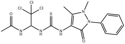 N-[2,2,2-trichloro-1-({[(1,5-dimethyl-3-oxo-2-phenyl-2,3-dihydro-1H-pyrazol-4-yl)amino]carbothioyl}amino)ethyl]acetamide Struktur