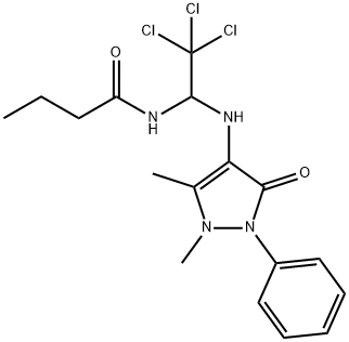 N-{2,2,2-trichloro-1-[(1,5-dimethyl-3-oxo-2-phenyl-2,3-dihydro-1H-pyrazol-4-yl)amino]ethyl}butanamide Struktur