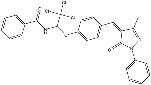 N-(2,2,2-trichloro-1-{4-[(3-methyl-5-oxo-1-phenyl-1,5-dihydro-4H-pyrazol-4-ylidene)methyl]phenoxy}ethyl)benzamide Struktur