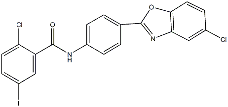 2-chloro-N-[4-(5-chloro-1,3-benzoxazol-2-yl)phenyl]-5-iodobenzamide Struktur