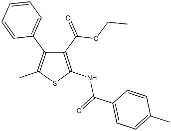 ethyl 5-methyl-2-[(4-methylbenzoyl)amino]-4-phenyl-3-thiophenecarboxylate Struktur