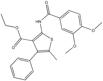 ethyl 2-[(3,4-dimethoxybenzoyl)amino]-5-methyl-4-phenyl-3-thiophenecarboxylate Struktur