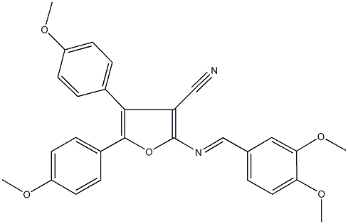 2-[(3,4-dimethoxybenzylidene)amino]-4,5-bis(4-methoxyphenyl)-3-furonitrile Struktur