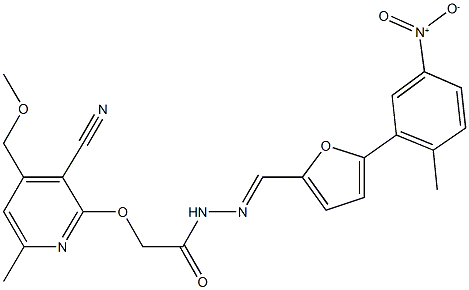 2-{[3-cyano-4-(methoxymethyl)-6-methyl-2-pyridinyl]oxy}-N'-[(5-{5-nitro-2-methylphenyl}-2-furyl)methylene]acetohydrazide Struktur