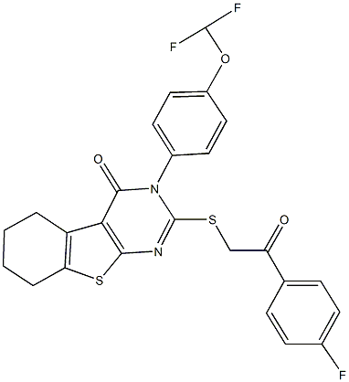 3-[4-(difluoromethoxy)phenyl]-2-{[2-(4-fluorophenyl)-2-oxoethyl]sulfanyl}-5,6,7,8-tetrahydro[1]benzothieno[2,3-d]pyrimidin-4(3H)-one Struktur