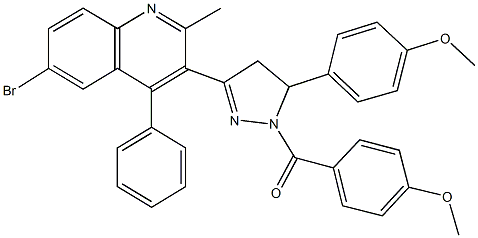 6-bromo-3-[1-(4-methoxybenzoyl)-5-(4-methoxyphenyl)-4,5-dihydro-1H-pyrazol-3-yl]-2-methyl-4-phenylquinoline Struktur