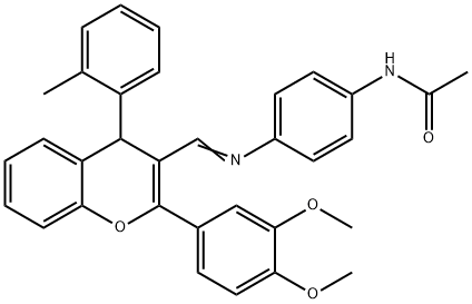 N-[4-({[2-(3,4-dimethoxyphenyl)-4-(2-methylphenyl)-4H-chromen-3-yl]methylene}amino)phenyl]acetamide Struktur