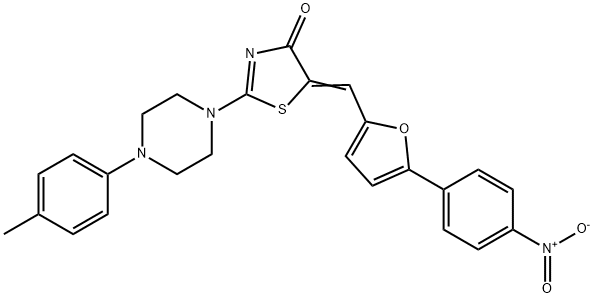 5-[(5-{4-nitrophenyl}-2-furyl)methylene]-2-[4-(4-methylphenyl)-1-piperazinyl]-1,3-thiazol-4(5H)-one Struktur