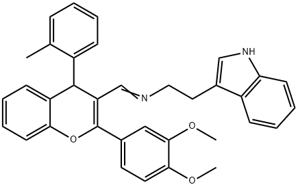 N-{[2-(3,4-dimethoxyphenyl)-4-(2-methylphenyl)-4H-chromen-3-yl]methylene}-N-[2-(1H-indol-3-yl)ethyl]amine Struktur