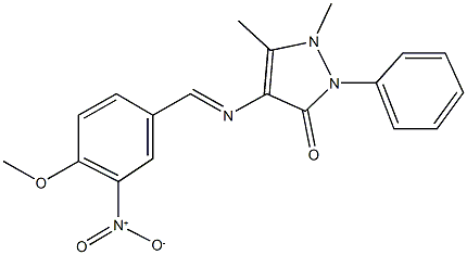 4-({3-nitro-4-methoxybenzylidene}amino)-1,5-dimethyl-2-phenyl-1,2-dihydro-3H-pyrazol-3-one Struktur