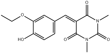 5-(3-ethoxy-4-hydroxybenzylidene)-1,3-dimethyl-2,4,6(1H,3H,5H)-pyrimidinetrione Struktur