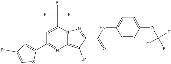 3-bromo-5-(4-bromo-2-thienyl)-N-[4-(trifluoromethoxy)phenyl]-7-(trifluoromethyl)pyrazolo[1,5-a]pyrimidine-2-carboxamide Struktur